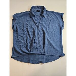 Pleione Blouse Womens L Blue Sleeveless V Neck High Low Workwear Top